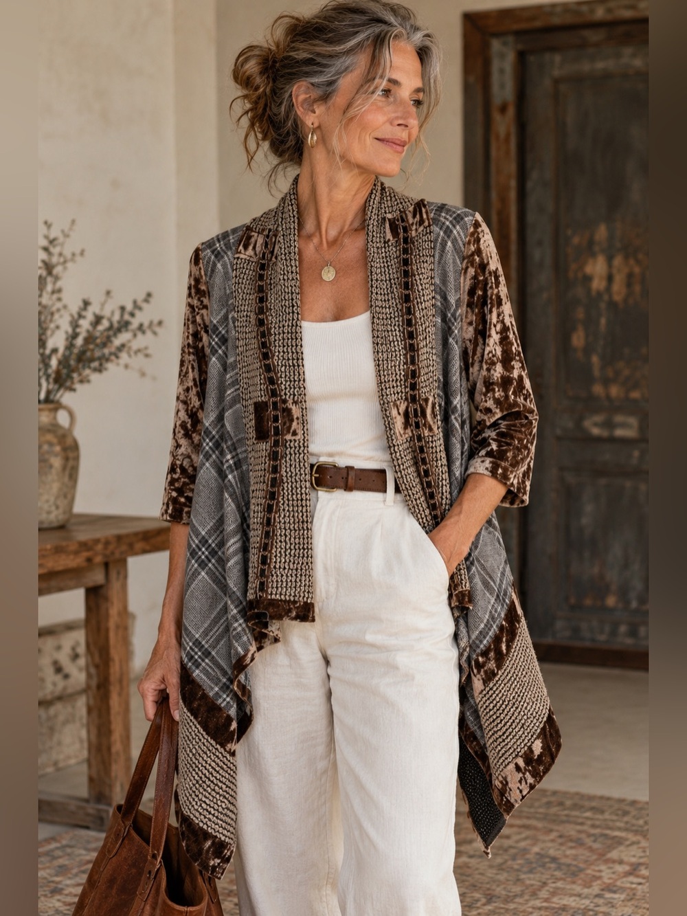 KAMANA OPEN FRONT MIXED MEDIA LAGENLOOK WHIMSICAL CARDIGAN